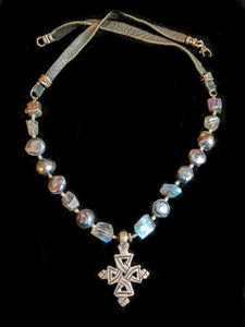 Ethiopian Cross Set with Pearls & Labradorite - Sunroot Studio