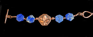 CopperArt and Metal Jewelry -  Lotus & Lapis Bracelet - Sunroot Studio