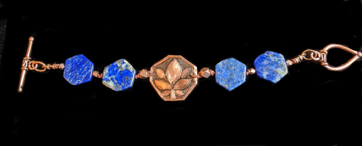 copper  lotus & lapis bracelet - sunroot studio