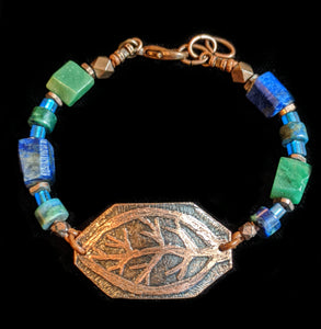 Art and Metal Jewelry - Copper Leaf & Lapis Bracelet - Sunroot Studio