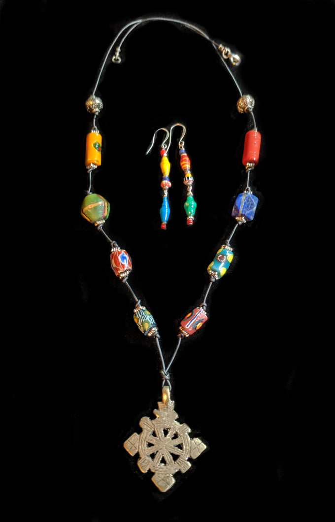 Ethiopian Cross & African Glass Set - Sunroot Studio