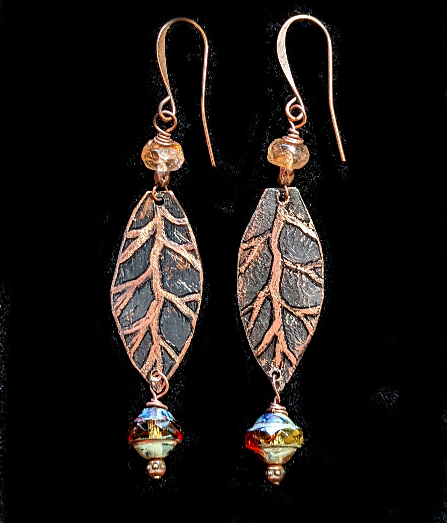 leaf & sunstone earrings