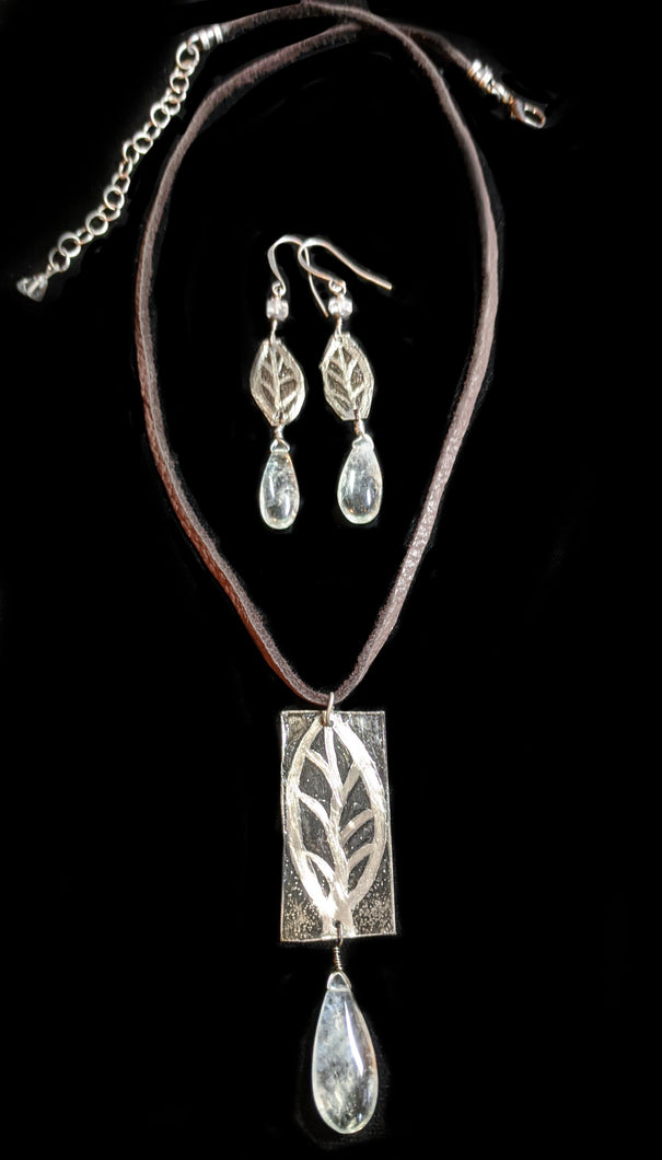 Nickel Silver Leaf Pendant Set - Sunroot Studio