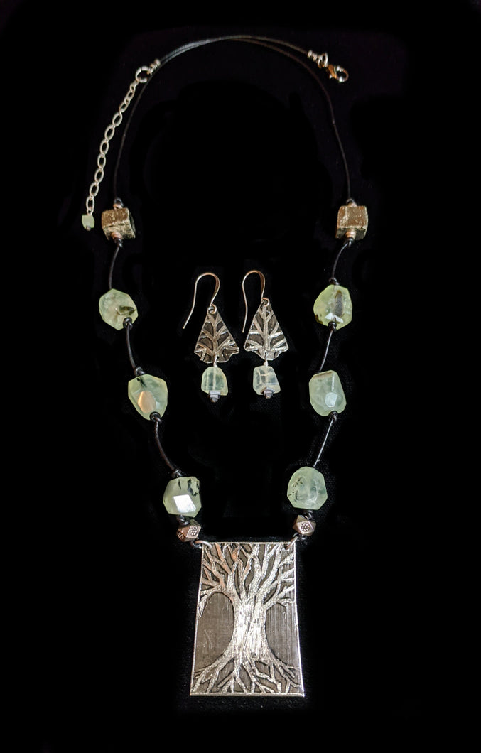 Nickel Silver Tree & Prehnite Set - Sunroot Studio