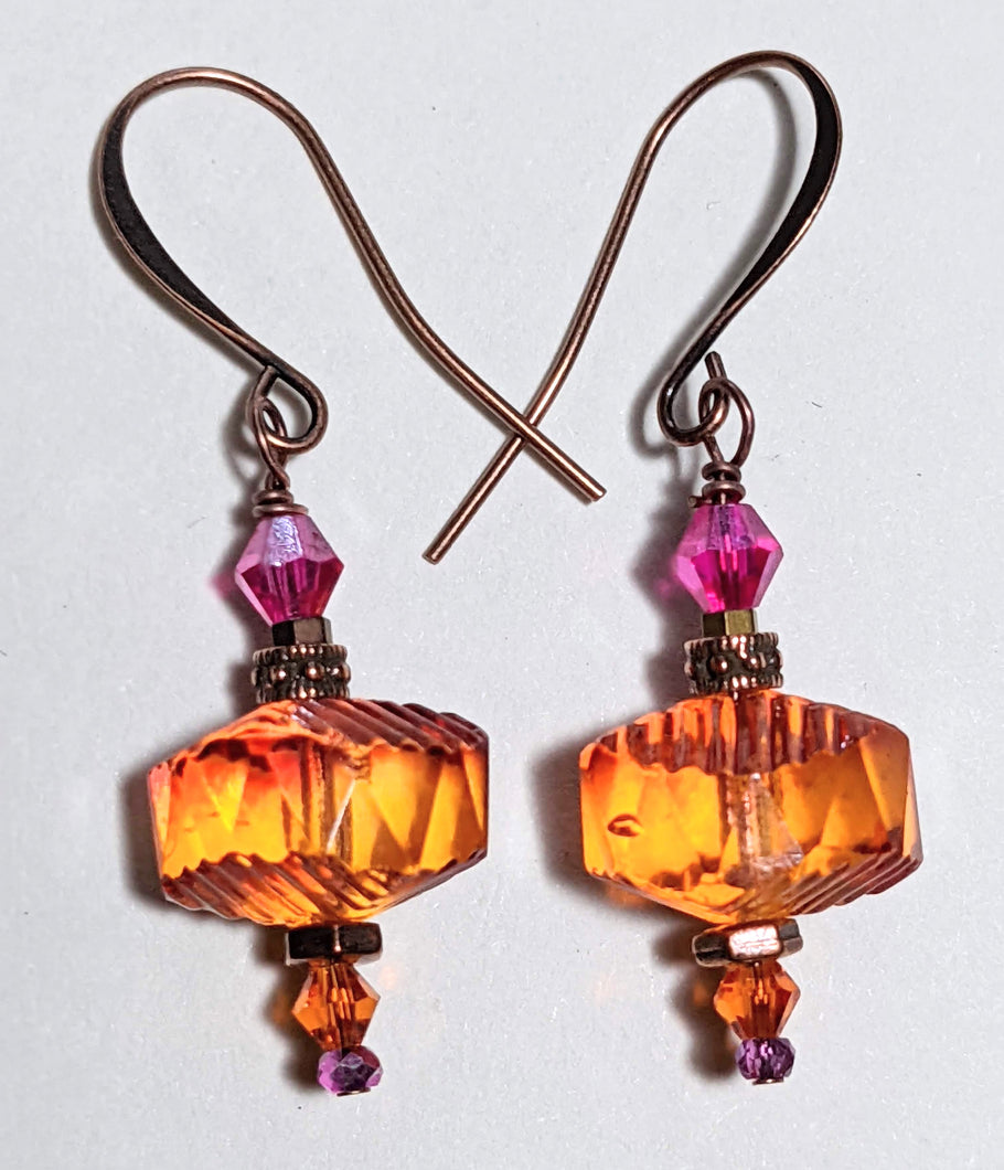 Orange & Pink Czech Glass Earrings - Sunroot Studio