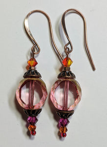 Pink Czech Glass Earrings - Sunroot Studio