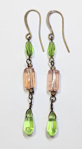 Pink & Green Glass Earrings - Sunroot Studio