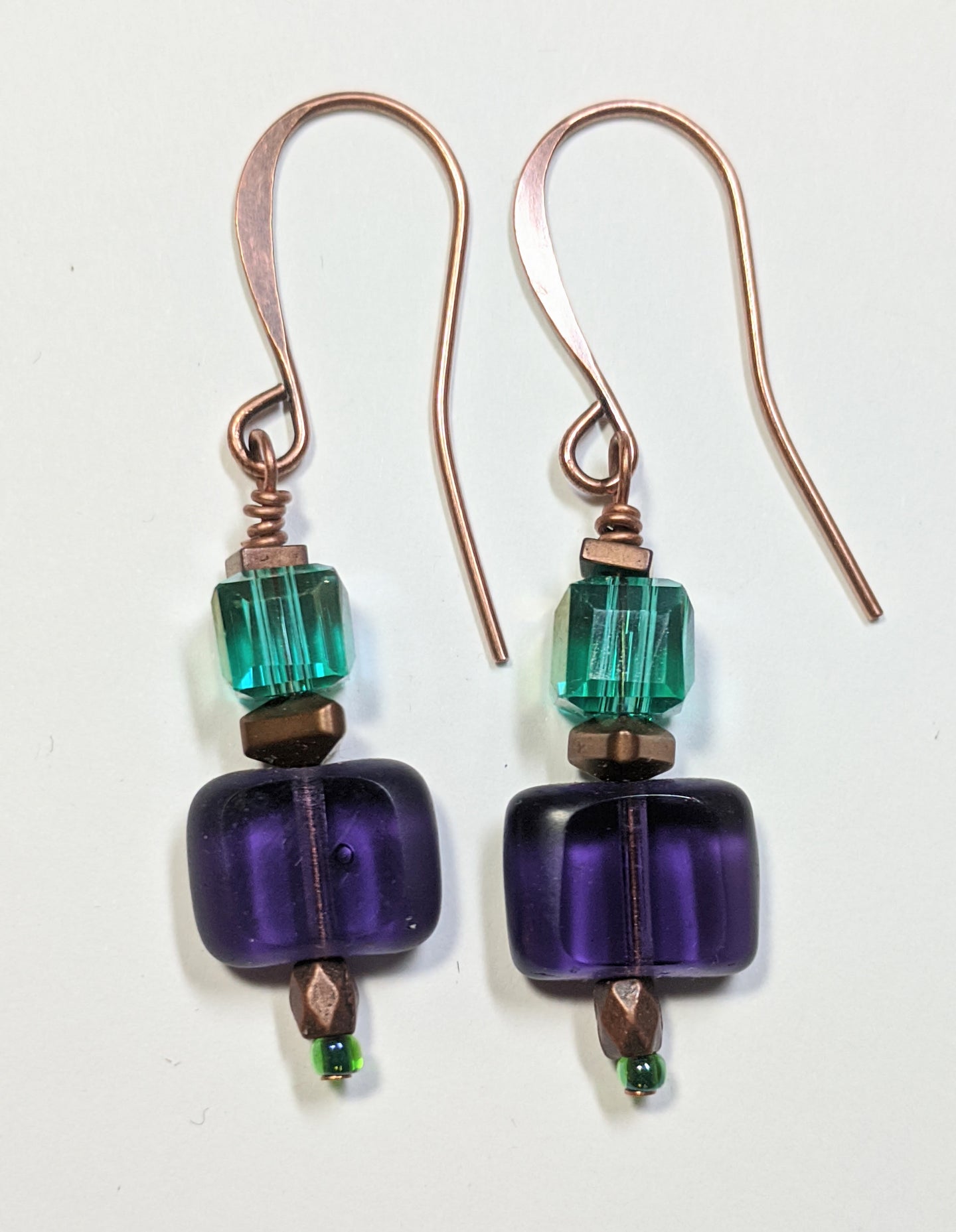 purple & teal glass earrings - sunroot studio