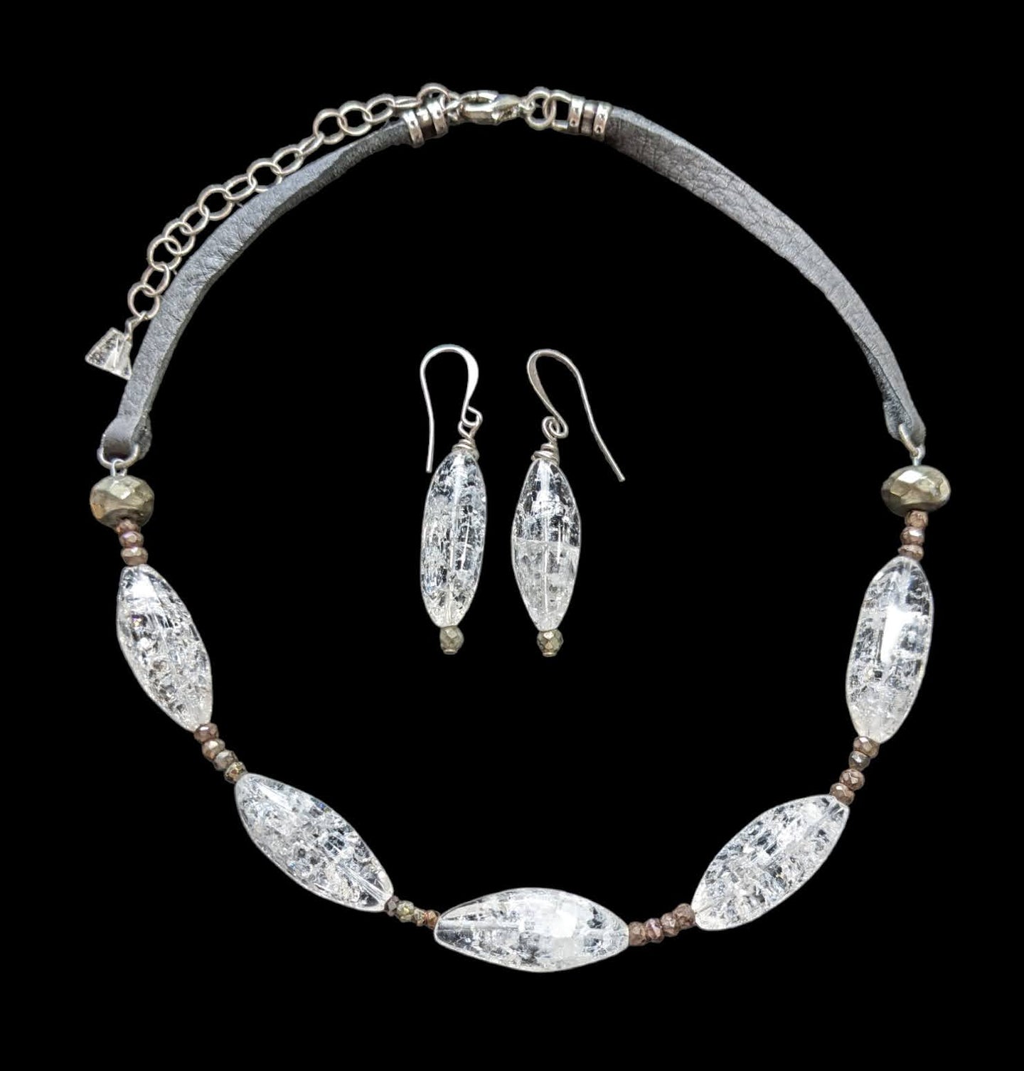 crackle quartz & pyrite set