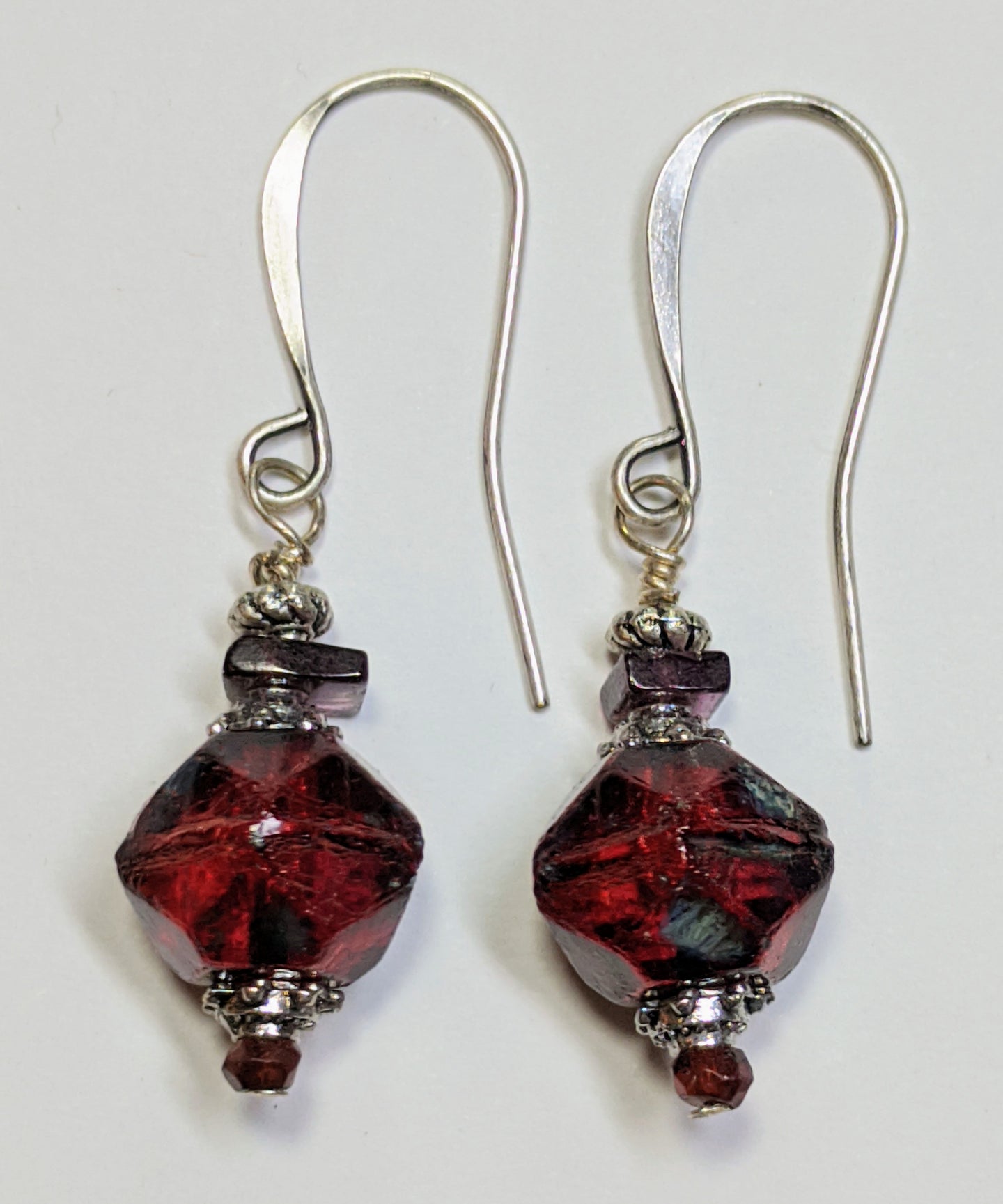 red czech glass & garnet earrings - sunroot studio