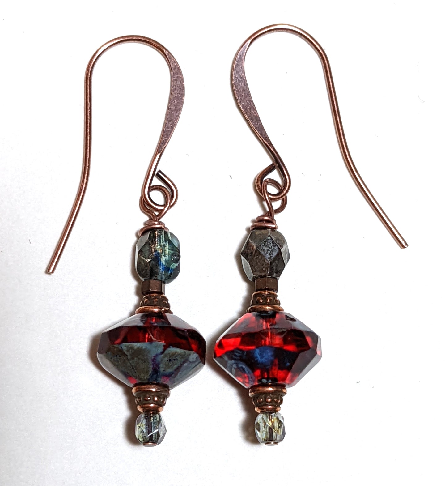 red and grey czech glass earrings