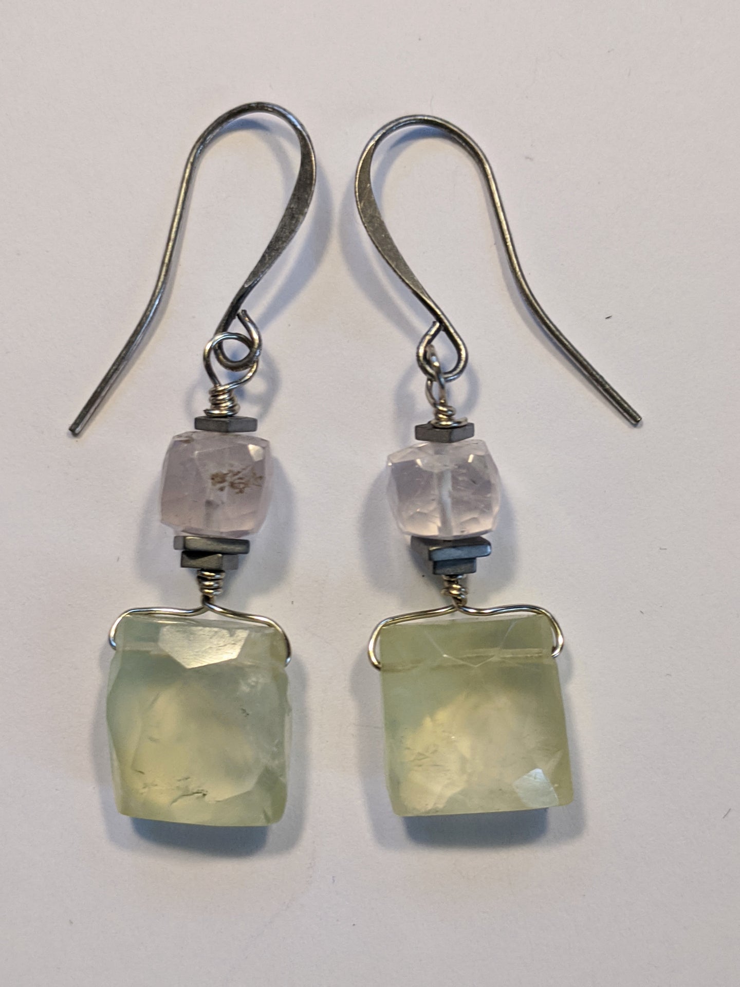 rose quartz & prehnite earrings - sunroot studio