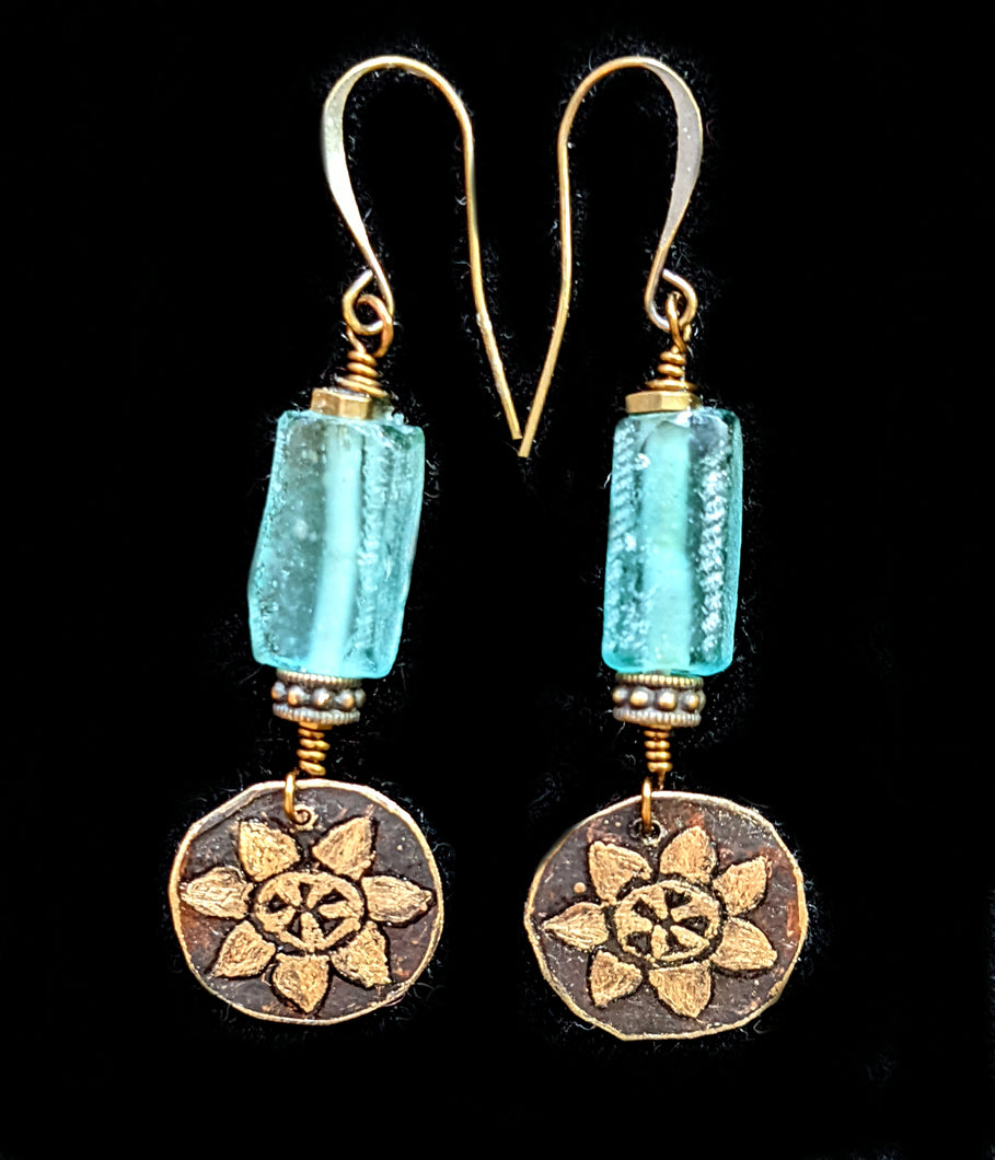 Sunflower & Roman Glass Earrings - Sunroot Studio