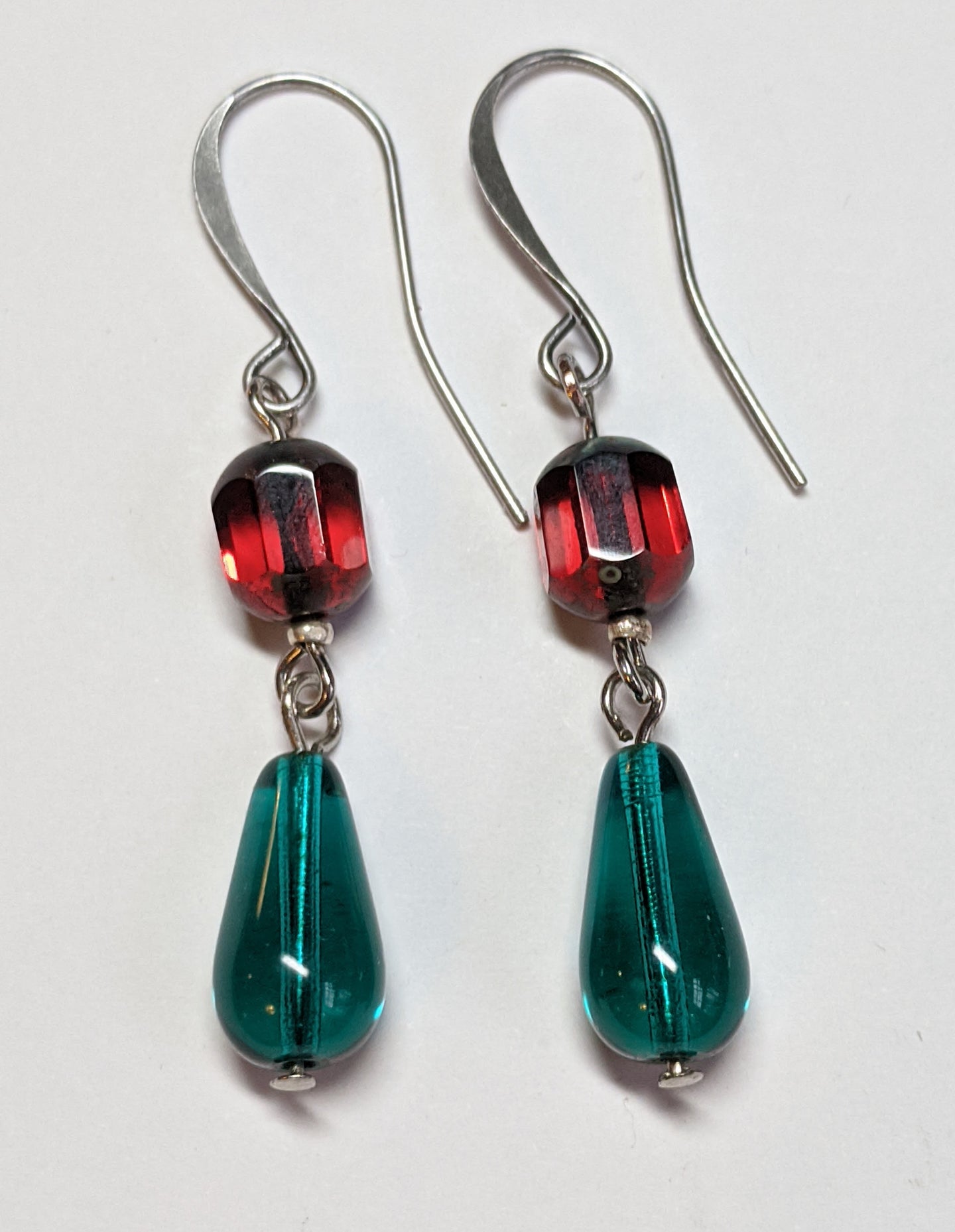 red & teal czech glass earrings - sunroot studio