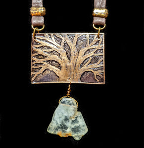 Bronze Tree & Prehnite Pendant Necklace