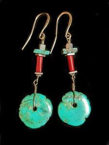 Tribal Turquoise & Coral Earrings