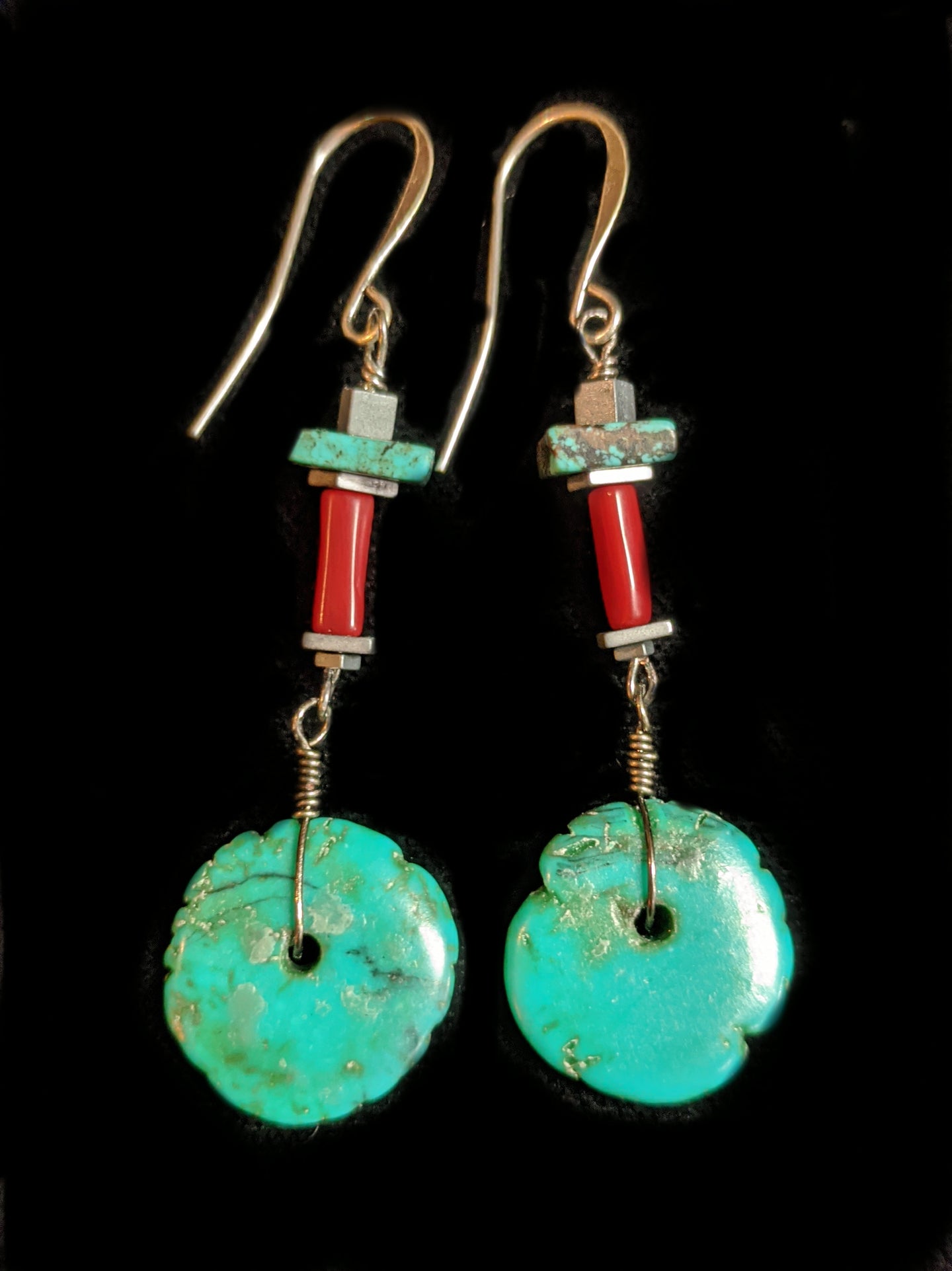 tribal turquoise & coral earrings