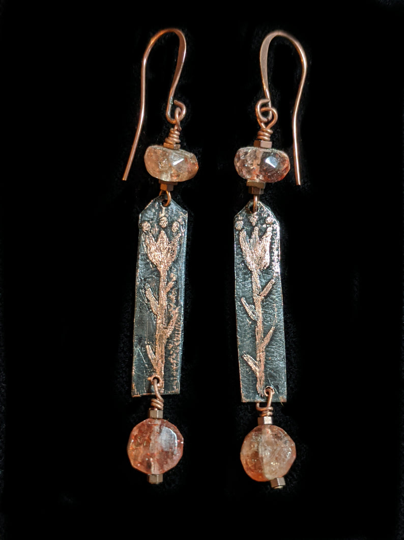 Copper Flower & Sunstone Earrings - Sunroot Studio