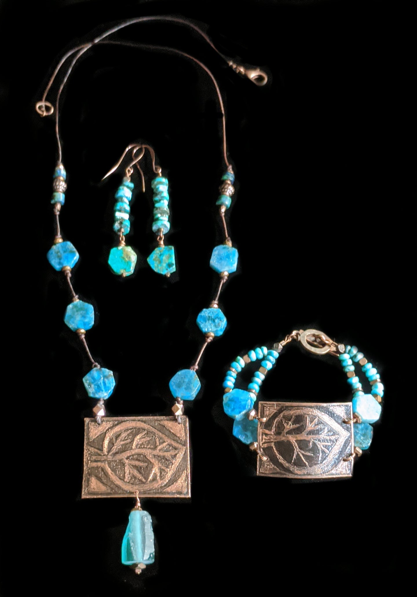  copper leaf & apatite necklace set - sunroot studio